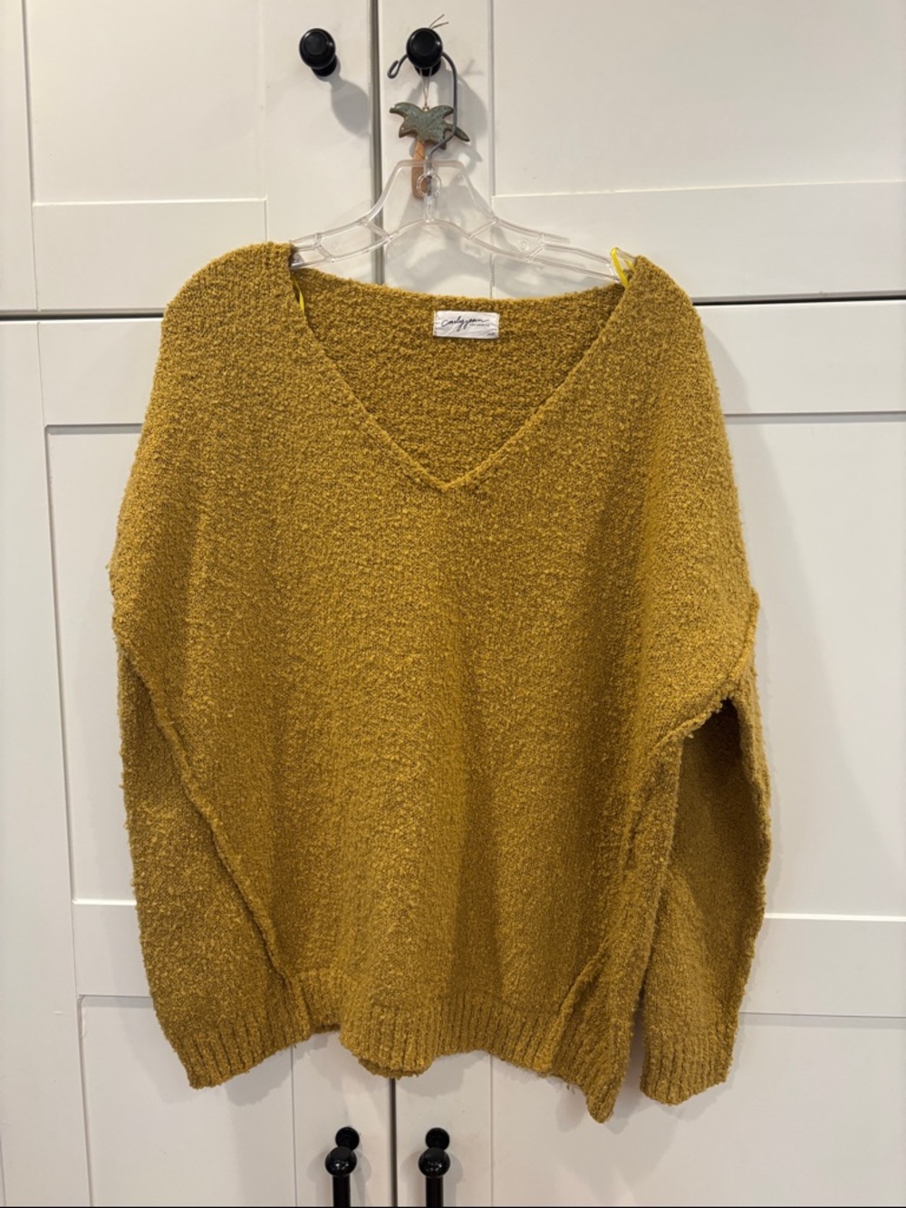 Carly Jean Los Angeles Mustard Bouclé V-Neck Sweater